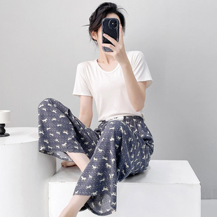 宽松直筒棉绸睡裤东年轻人风尼呢棉球外穿粘稠女裤东方绸裤子九分