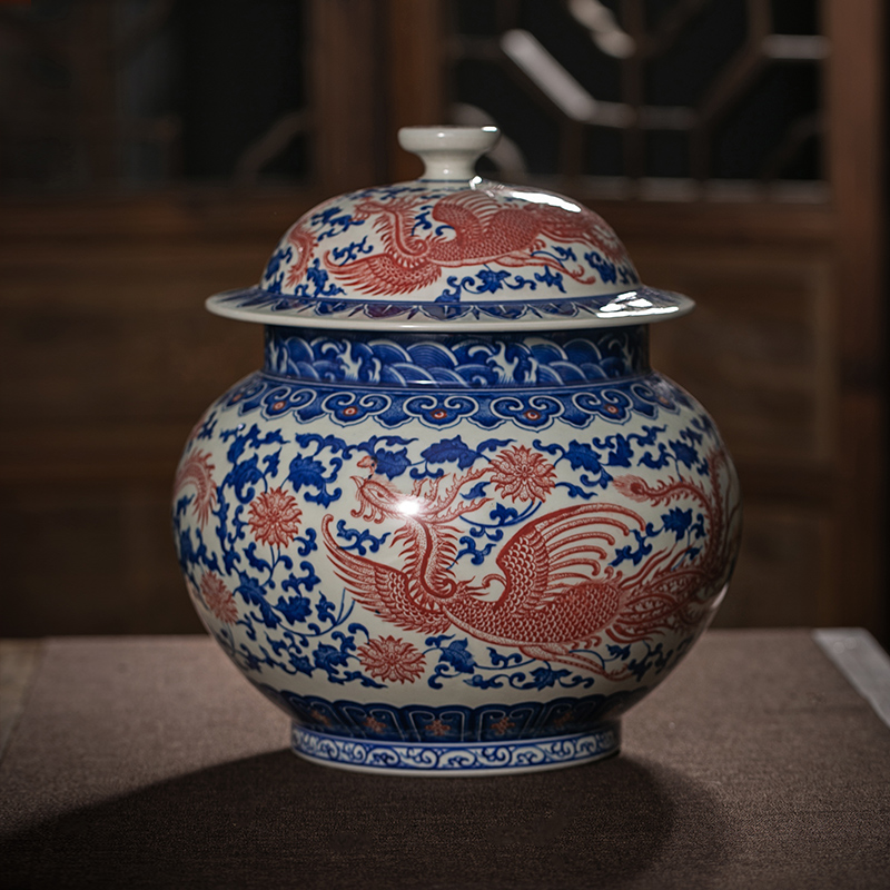 青花釉里红大清龙凤将军罐特大号存储罐陶瓷茶叶罐陈设景德镇手绘