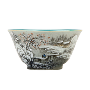 枭窑 景德镇手工手绘雪景茶具主人杯功夫茶品茗杯珍藏雅玩陶瓷杯