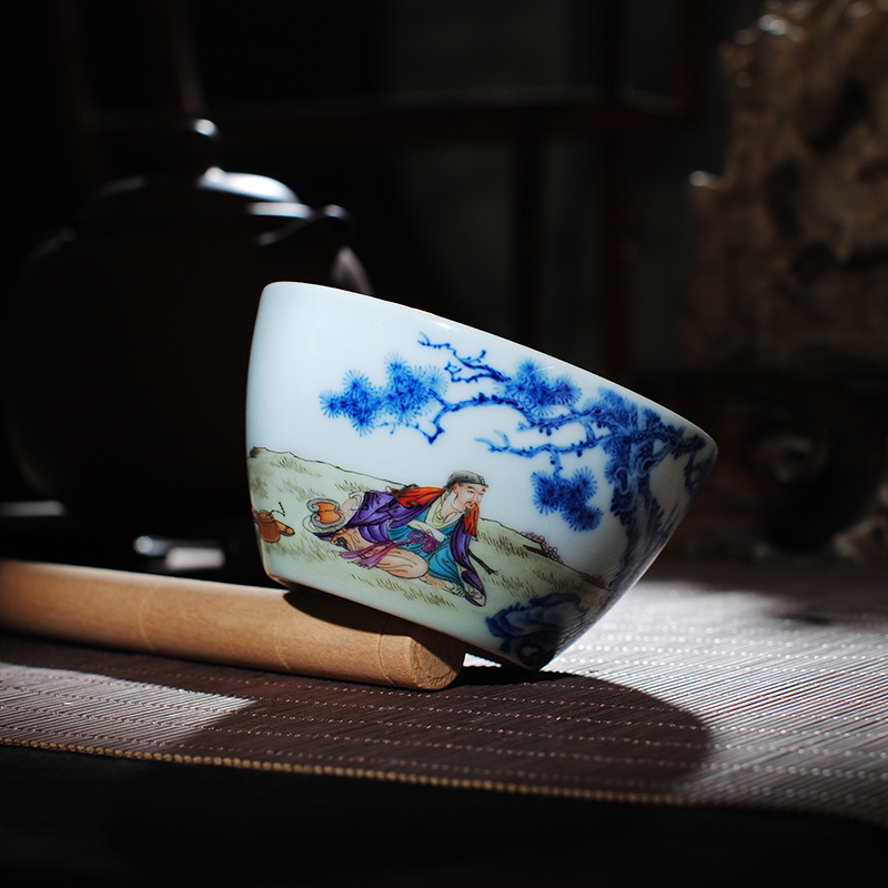 景德镇茶具青花珐琅彩主人杯手绘