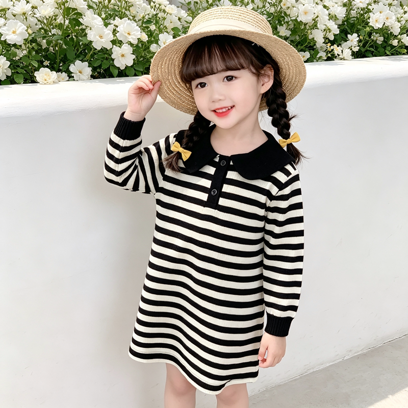 女童短袖连衣裙夏季儿童小女孩蝴蝶结泡泡袖公主裙子洋气宝宝夏装