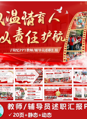 【红色】教师辅导员述职汇报PPT模版【短信自动发货】