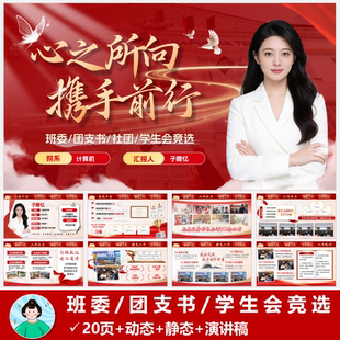 班委团支书社团学生会主席留任竞选PPT模版共20页动态静态演讲稿