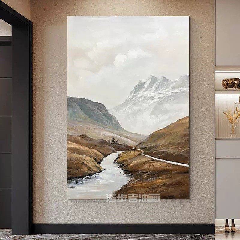 手绘油画入户玄关山水风景装饰画客厅大尺寸抽象肌理画高级感挂画