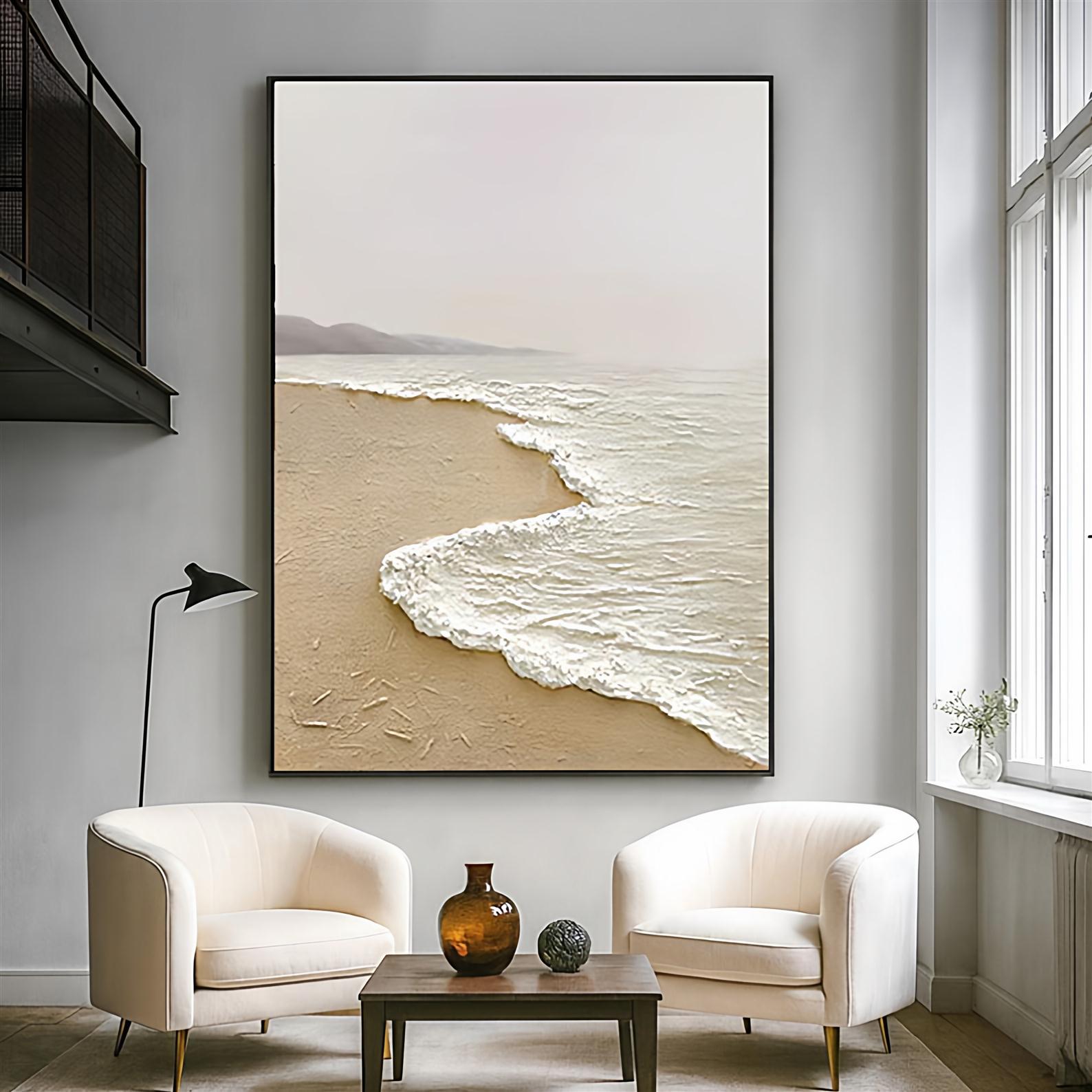 YE手绘奶油风油画客厅落地大幅装饰画玄关过道肌理挂画大海抽象画