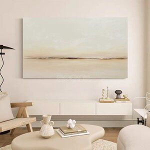 横幅奶油风手绘抽象油画|彼岸|客厅沙发背景墙装饰画床头肌理挂画