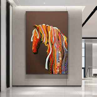 手绘油画客厅玄关招财抽象马现代简约高级感轻奢挂画大芬村装饰画