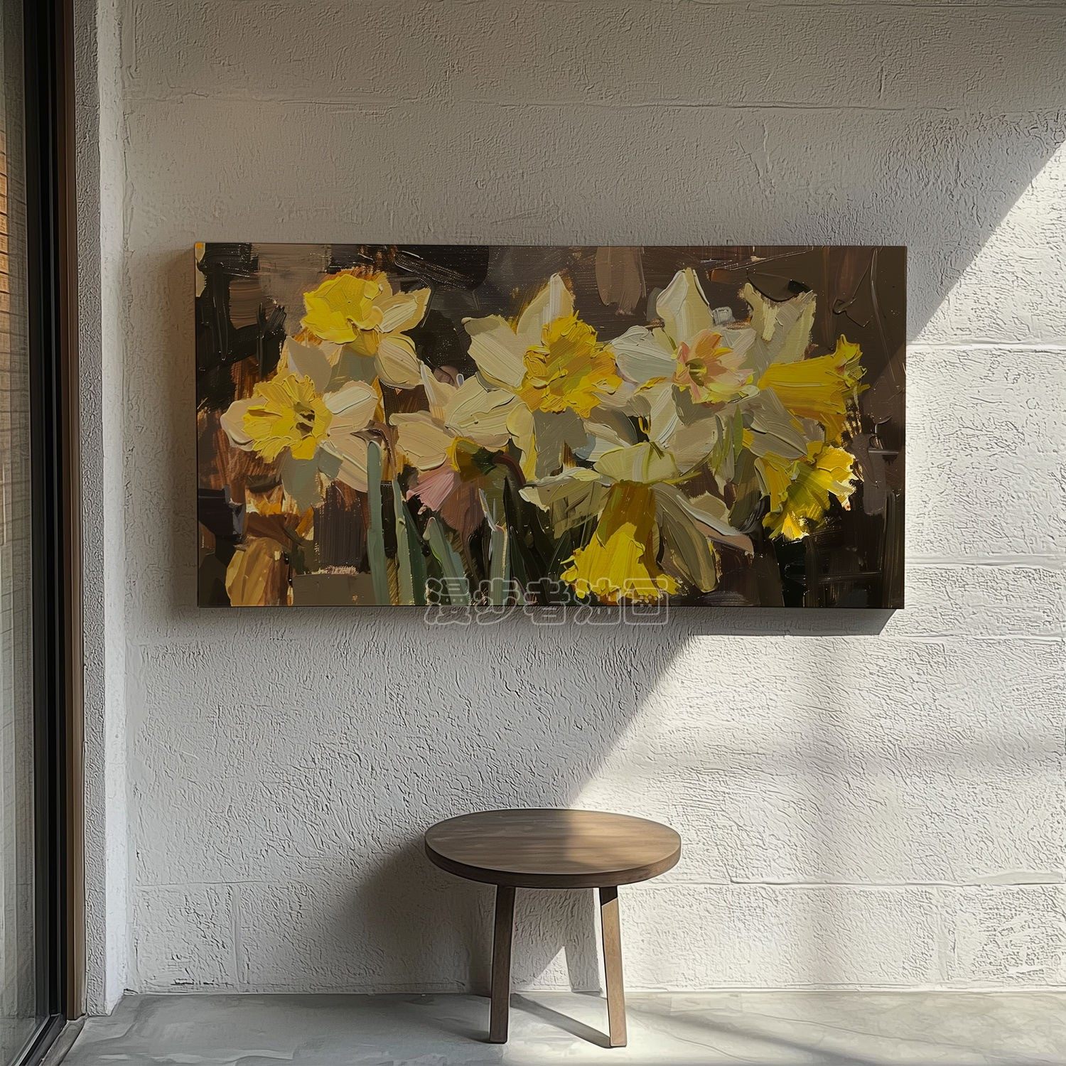 手绘抽象油画民宿客厅肌理横版水仙花卉装饰挂画玄关餐厅简约壁画