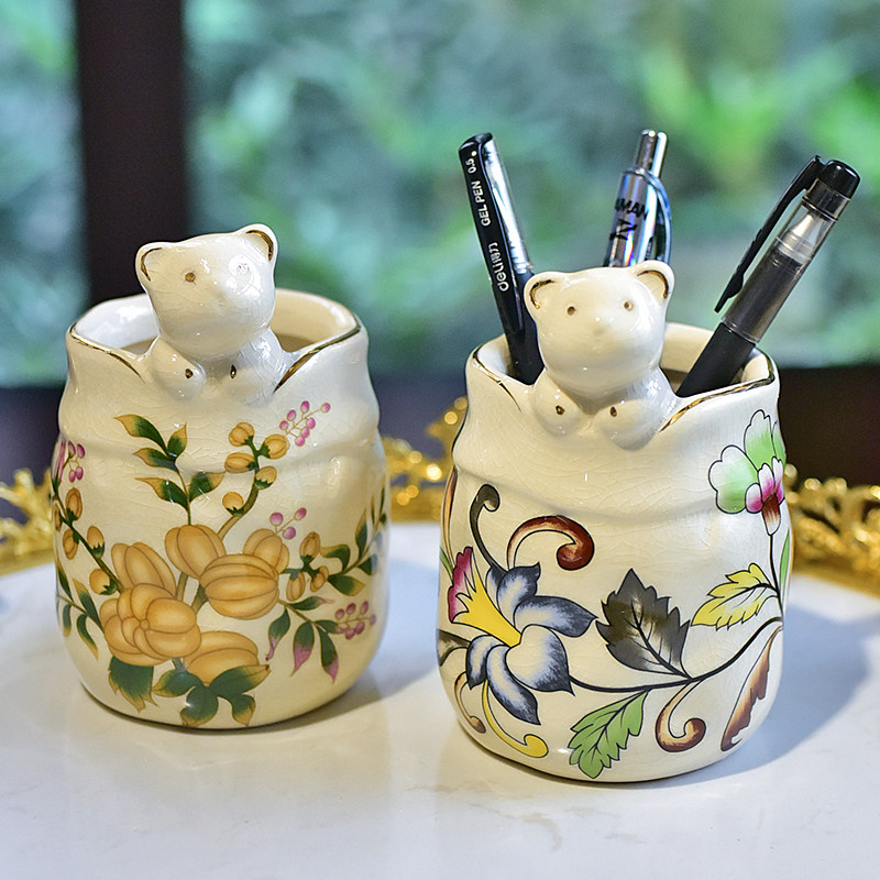 收纳笔筒陶瓷桌面摆件办公室创意收纳筒化妆台收纳盒家居装饰品,家居饰品,装饰摆件,淘宝优惠券,粉丝福利购,淘宝优惠卷