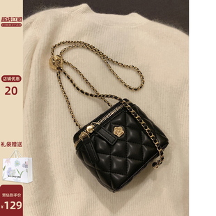 南风小铺秘密花园 山茶花菱格链条盒子小包包女冬迷你单肩斜挎包