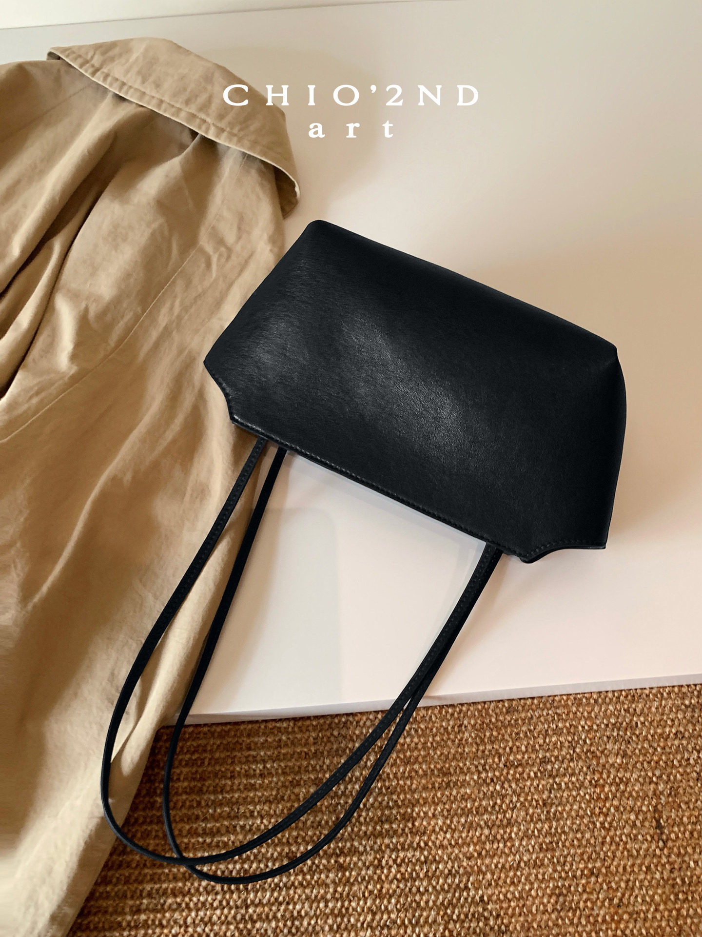 Nanfeng Chio2Nd Cowhide Ro～W Style London Nocturne Underarm Bag for Women, Black Textured Baguette Shoulder Bag