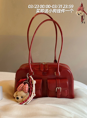 南风Chio2nd 桑巴酒廊枕头包包女红色复古波士顿手提包通勤单肩包