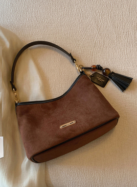 南风Chio2nd 美秋雾茶托特包包女2026新款棕色绒面通勤单肩斜挎包