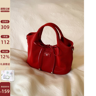 南风Chio2nd 店主自研秋冬丝光料托特包包女红色手提包单肩斜挎包