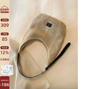 南风Chio2nd 牛皮+蜜蜡绳高级手工草编包包女秋冬单肩斜挎编织包