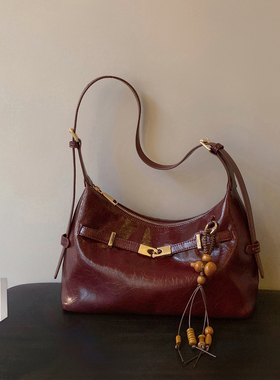 南风Chio2nd 镜红湖泊托特包包女2025新款凯莉风油蜡皮单肩斜挎包