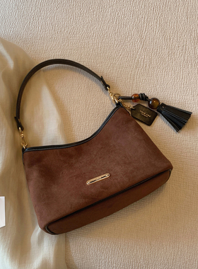 南风Chio2nd 美秋雾茶托特包包女2026新款棕色绒面通勤单肩斜挎包