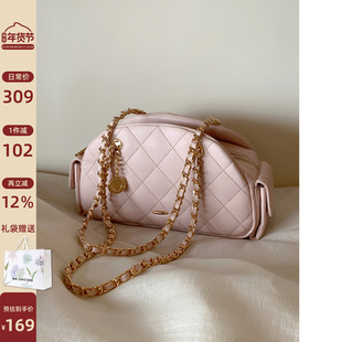 南风Chio2nd 岁月鎏金枕头包包女粉色菱格链条包高级感单肩包