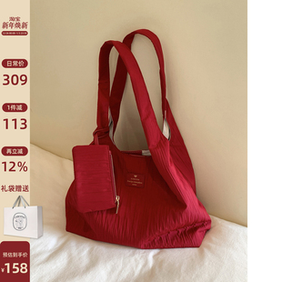 南风Chio2nd 摩登纽约托特包包女慵懒松弛感褶皱红色大容量单肩包