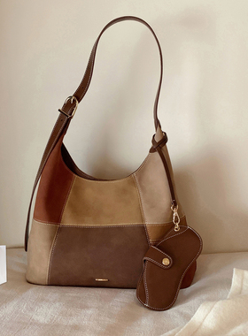 南风Chio2nd 暖棕系拼色托特包包女新款冬季复古通勤单肩包斜挎包
