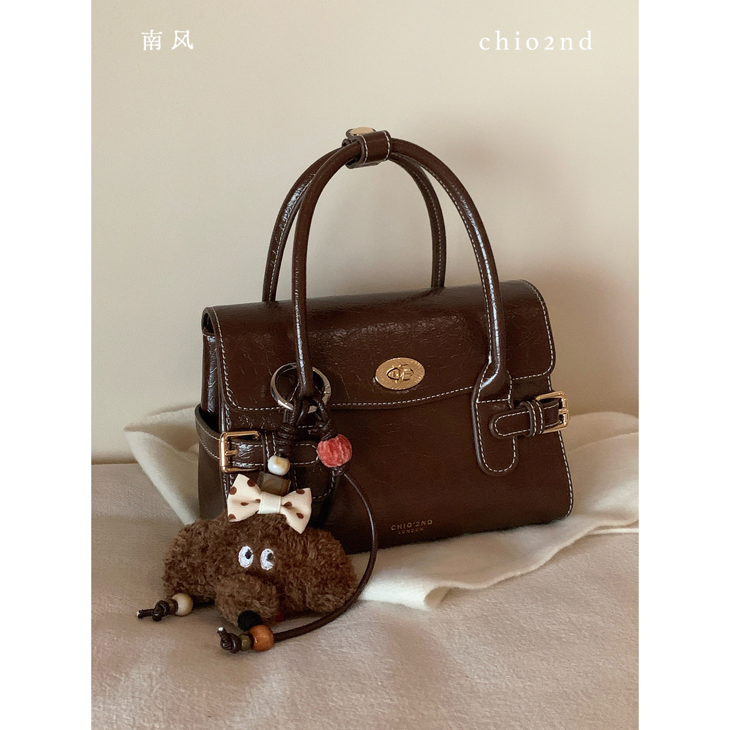 南风Chio2nd 绯光巴黎手提包包女复古油蜡皮质感通勤包单肩斜挎包