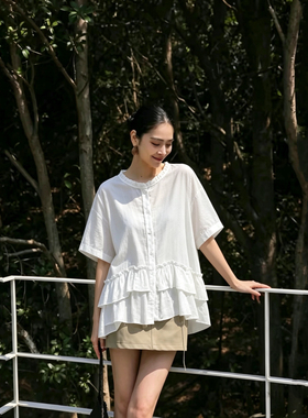 《恩佳专享》夏韩版气质花边不规则宽松百搭娃娃衫短袖ZL05S-615