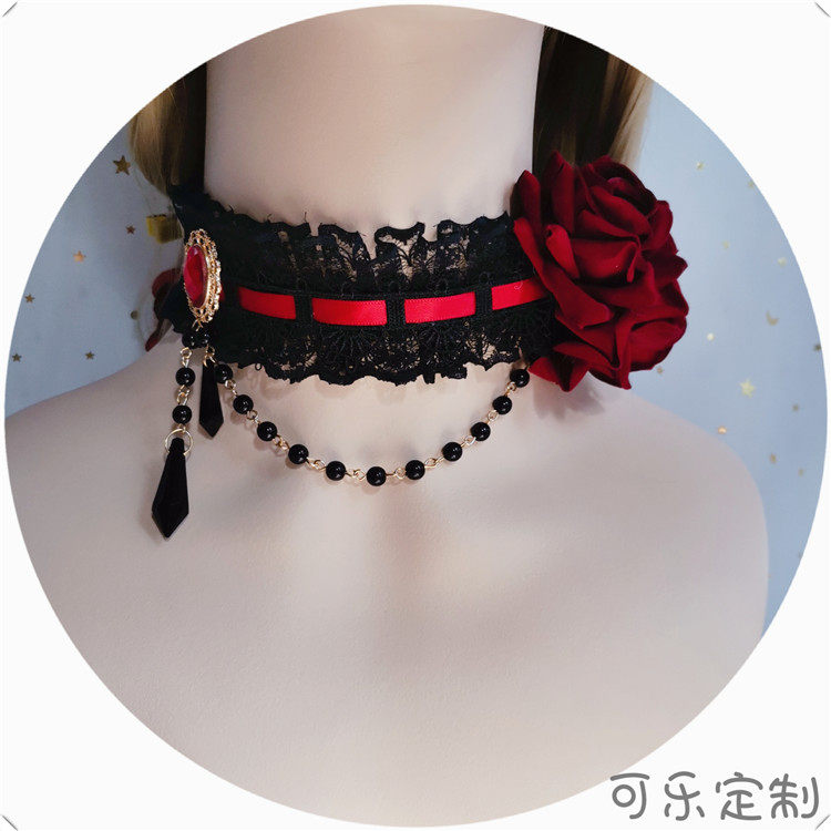 包邮Lolita原创哥特暗黑洛丽塔朋克玫瑰花宝石项链搞死锁骨链脖饰
