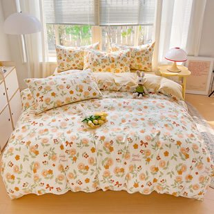 简约全棉四件套纯棉被套床单1.8m2.0米双人床上用品4件套多规格