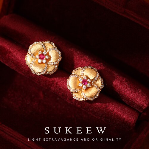 SUKEEW/酥可【绯红密语】轻奢拉丝气质花朵耳环237105