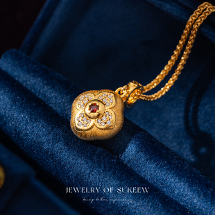 SUKEEW/酥可 「小金花」轻奢宫廷花朵万能扣吊坠时尚精致单链项链