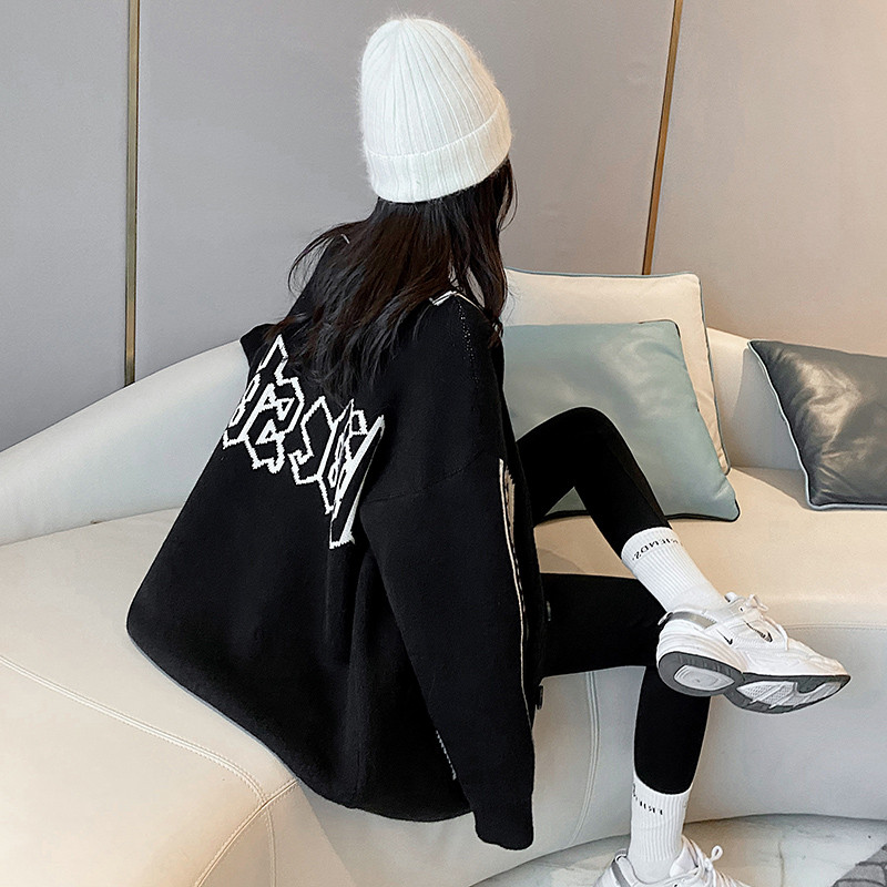 출산 정장 봄과 가을 새로운 한국 스타일 느슨한 중간 길이 게으른 스타일 스웨터 카디건 코트 니트 스웨터 투피스 세트