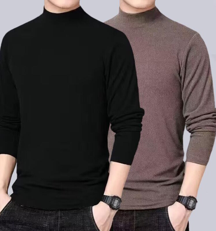 양면 독일 벨벳 보온 속옷 겨울 남성용 베이스 레이어 셔츠 하프 터틀넥 슬림 긴팔 티셔츠 트렌디하고 활용도가 높은 가을 의류