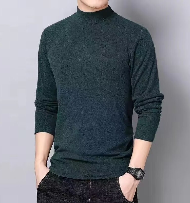 양면 독일 벨벳 보온 속옷 겨울 남성용 베이스 레이어 셔츠 하프 터틀넥 슬림 긴팔 티셔츠 트렌디하고 활용도가 높은 가을 의류