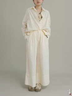 言午葵原创休闲文艺全棉色织条纹直筒裤 复古简约百搭宽松上衣