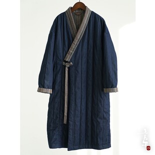 言午葵原创复古个性牛仔拼接宽松中长棉服 僧系潮味保暖夹棉外套