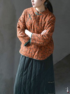 适合小个子 复古立领茶服棉袄短小款 言午葵轻中式 花斜襟小棉衣