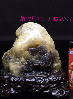 寿山鸡血四川绿X701手工精品老巴林牛角冻石雕小摆件刘海戏金蟾