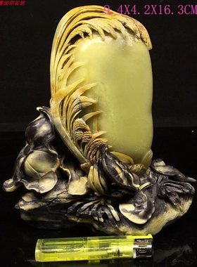 广绿鸡血芙蓉原石寿山蓝星XX590手工精品老青田封门青石雕小摆件