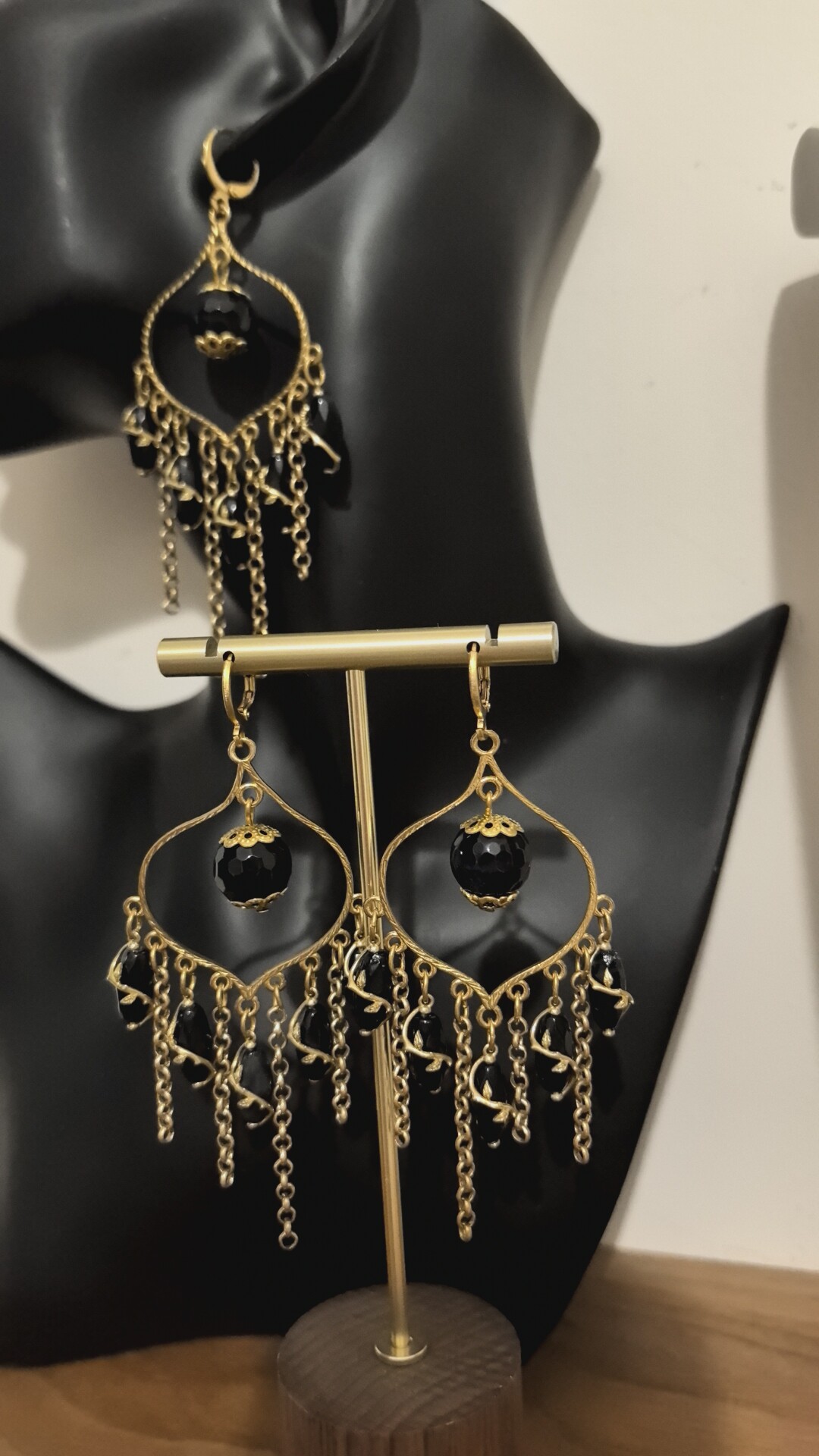 复古即时尚原创手作原色铜黑玛瑙天然石流苏耳饰耳环复古风文艺风