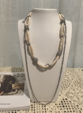 复古即时尚原创设计天然淡水珍珠项链链条可拆可调节轻奢时尚酷感