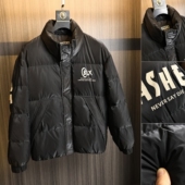 秋冬男士 三防科技皮 H家牛货 潮牌印花90鸭绒立领羽绒服外套潮