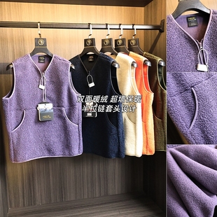 「颗粒绒 日系风复古半拉链V领保暖外搭背心马甲 摇粒绒」秋冬男士