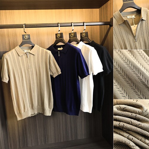 轻奢线镂空提花设计短袖Polo