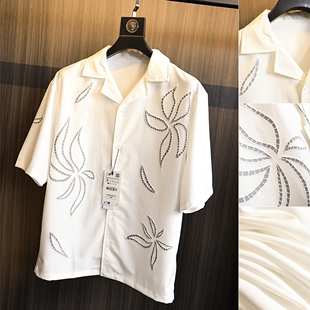 欧美单！纯原货！夏威夷度假风！夏季男士宽松古巴领半袖提花衬衫