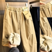 美式 男 秋冬加绒加厚百搭弯刀裁剪直筒休闲裤 复古 全棉斜纹面料