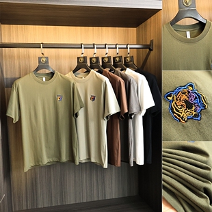牛货/炫彩虎头刺绣！2025夏季男士棉混纺亲肤透气圆领潮流短袖T恤
