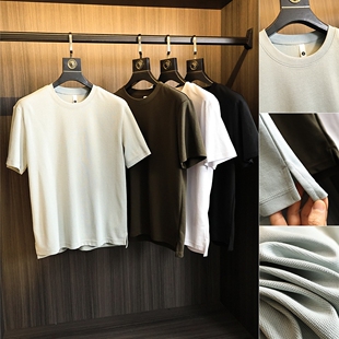 男士 2025年夏季 纯色百搭时尚 圆领短袖 纯福利 T恤衫 高级感针织料