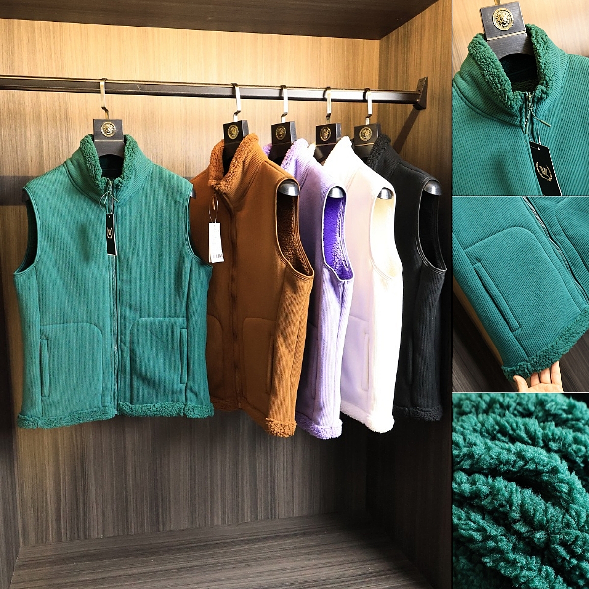 条绒+颗粒绒面料~立领马甲外套潮