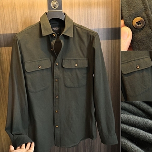 男士 秋季 纯色立体贴袋工装 翻领长袖 潮 重工水洗磨毛 衬衫 走K单