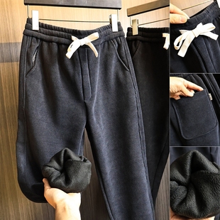 潮 复合加绒加厚保暖百搭直筒抗寒休闲裤 坑条雪尼尔面料 秋冬男士